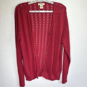 Eddie Bauer Cardigan Sweater Women's XLT XL Tall Burgundy Buttons Open Knit